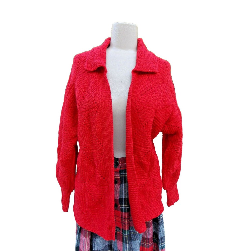 Vintage Granny Square Red Sweater Jacket